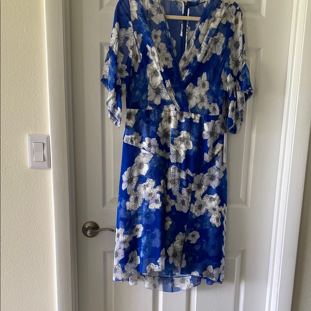 Floral Blue And White Wrap Dress Silk